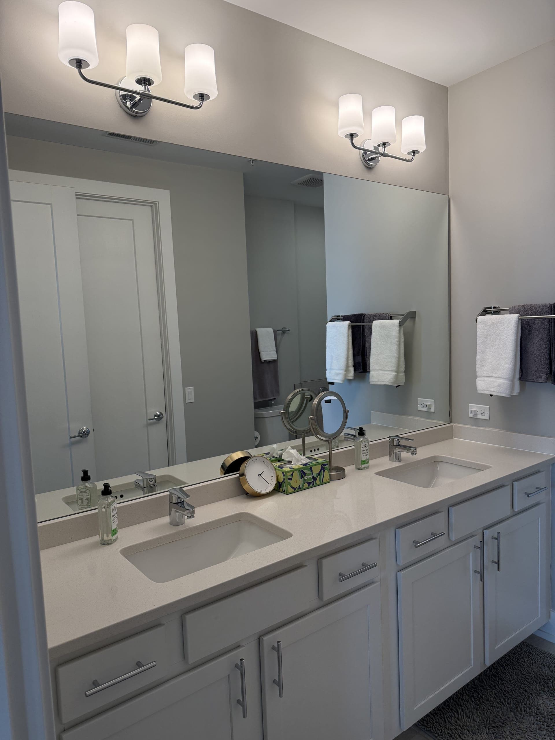 Double vanity bathroom after professional deep cleaning in Naperville IL